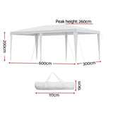 Instahut Gazebo 3x6m Wedding Party Marquee Tent Outdoor Event Camping Canopy Shade White