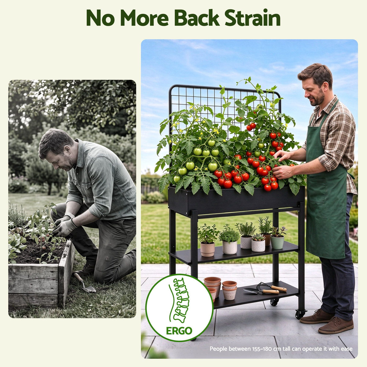 Green Fingers Mobile Raised Garden Bed with Trellis & Shelves Dark Grey
