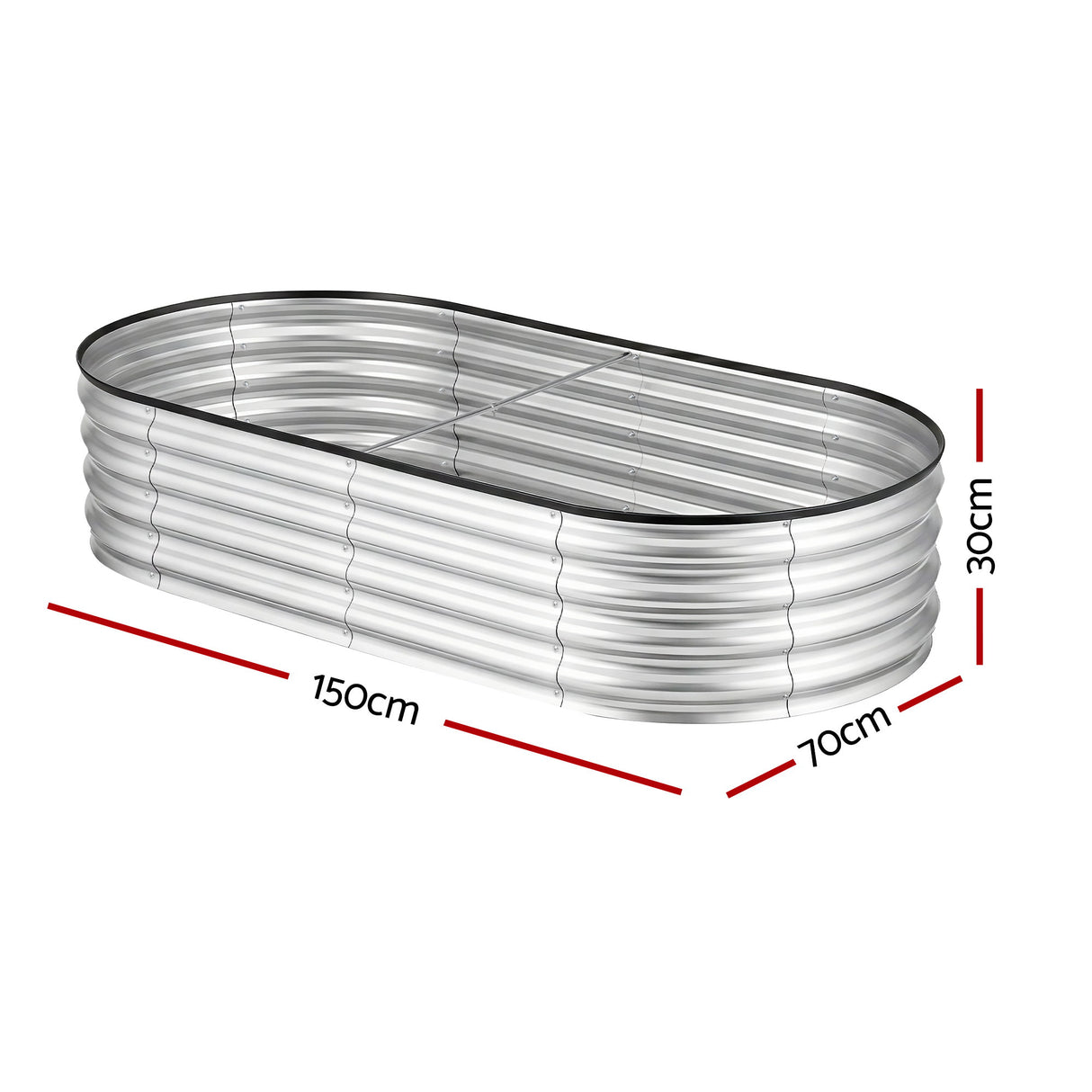 Green Fingers Raised Garden Bed Galvanised Oval Metal Planter Box Large Outdoor 150x70x30cm Silver