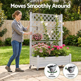 Green Fingers Mobile Planter Box with Trellis, Self Watering Garden Bed & Privacy Screen for Climbing Plants Flowers, White