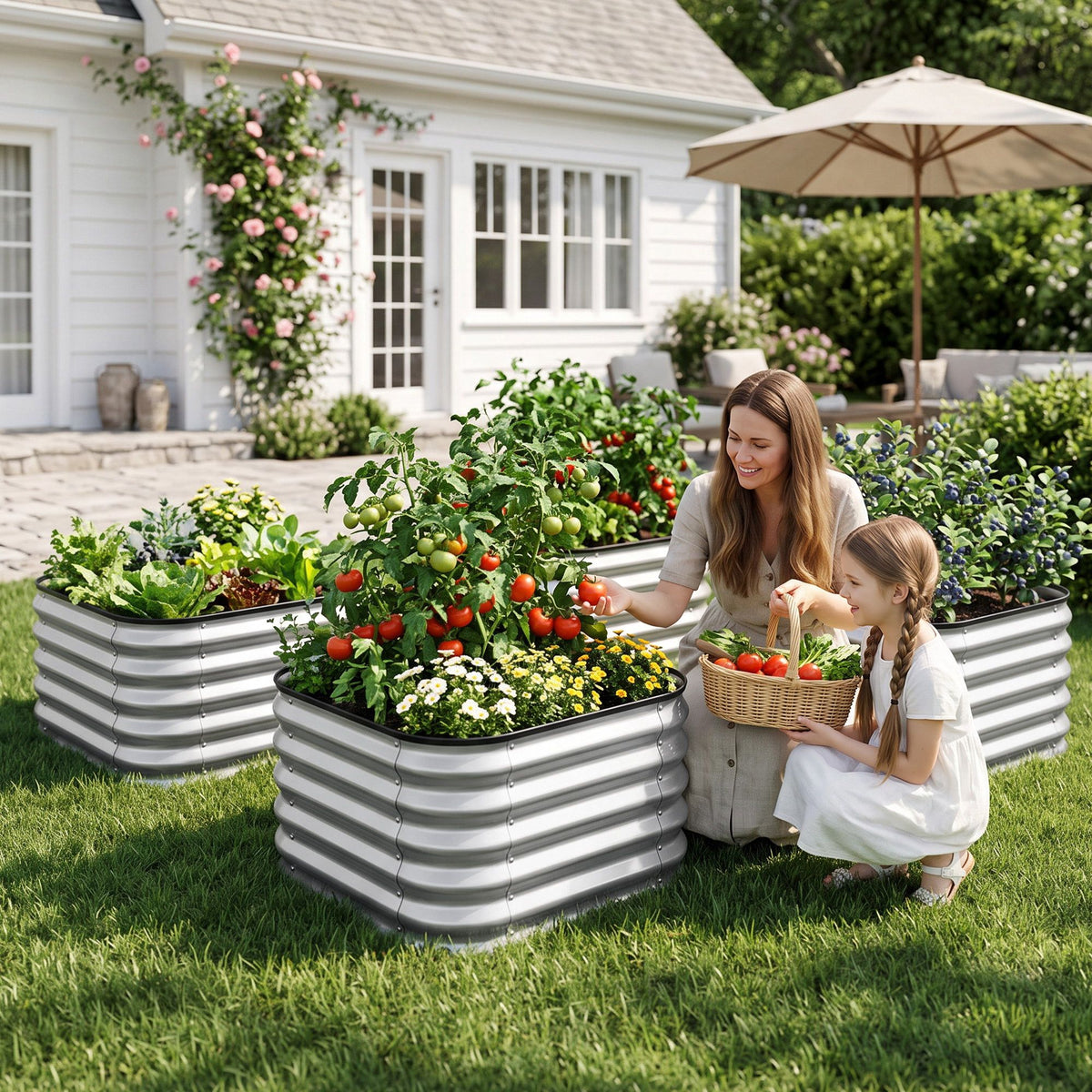 Green Fingers Galvanized Raised Garden Bed 2 Pack Metal Planter 60x60x45cm