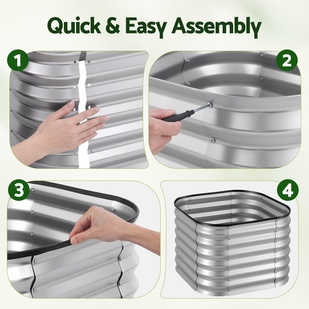 Green Fingers Galvanized Raised Garden Bed 2 Pack Metal Planter 60x60x45cm