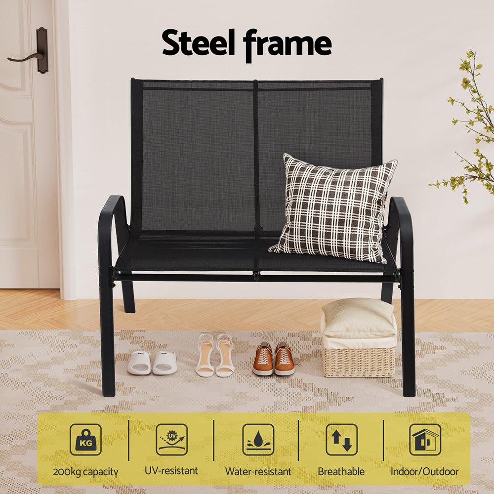 Gardeon Garden Bench Seat Steel Outdoor Patio Park Lounge Backyard Chair Black