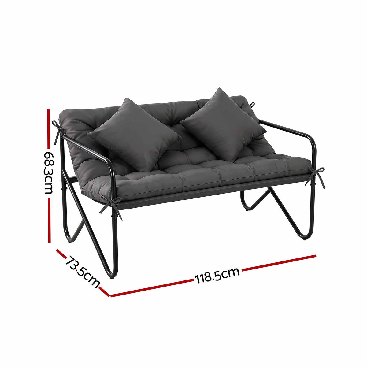 Gardeon Garden Bench 2 Seater Outdoor Bench Metal with Cushion 118cm Black