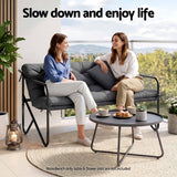 Gardeon Garden Bench 2 Seater Outdoor Bench Metal with Cushion 118cm Black