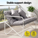 Gardeon Garden Bench 2 Seater Outdoor Bench Metal with Cushion 118cm Grey
