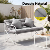 Gardeon Garden Bench 2 Seater Outdoor Bench Metal with Cushion 118cm Grey