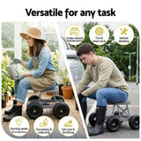 Gardeon Garden Cart Seat with Wheels, Rolling Work Stool with Tool Storage Tray, 440lbs (200kg) Heavy Duty Capacity Garden Stool for Outdoor Yard Work, Car Detailing, and Garage Maintenance, Grey/Black