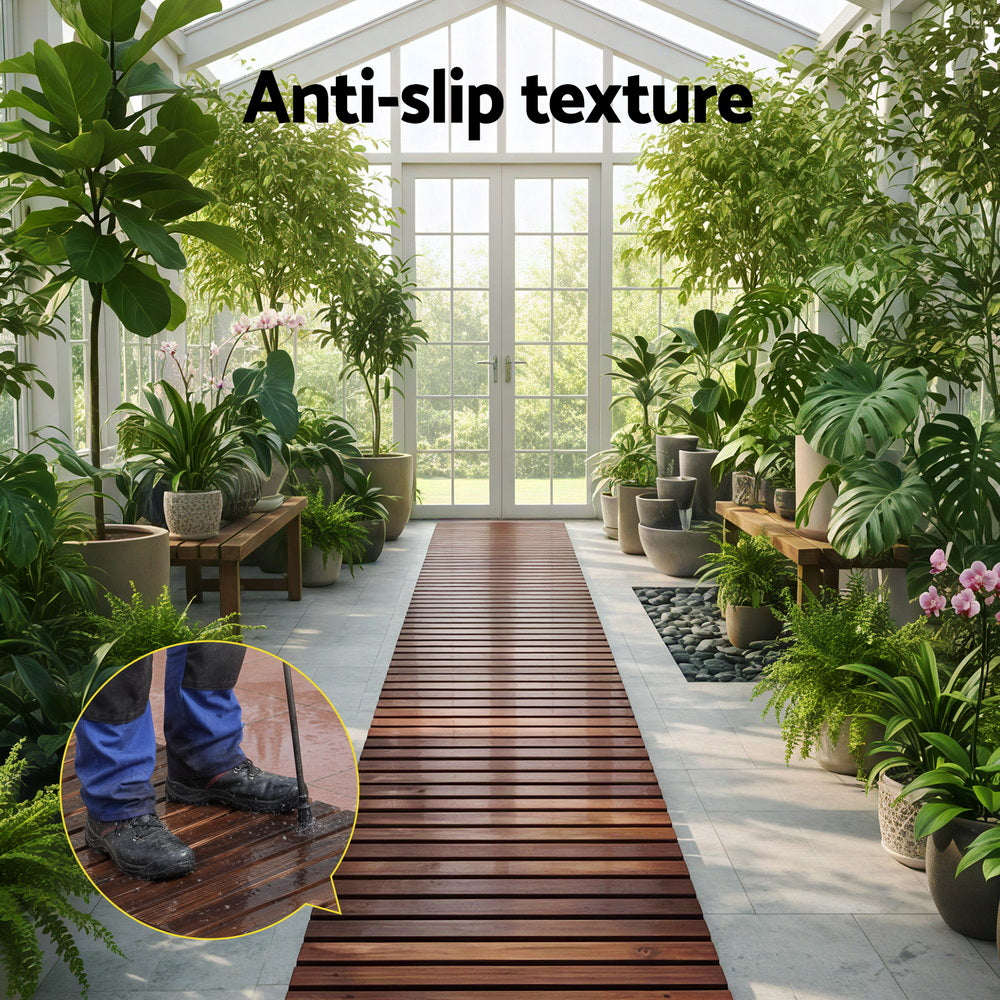 Gardeon 8FT Wooden Garden Pathway Roll-Out Straight Walkway Outdoor Backyard Charcoal Brown