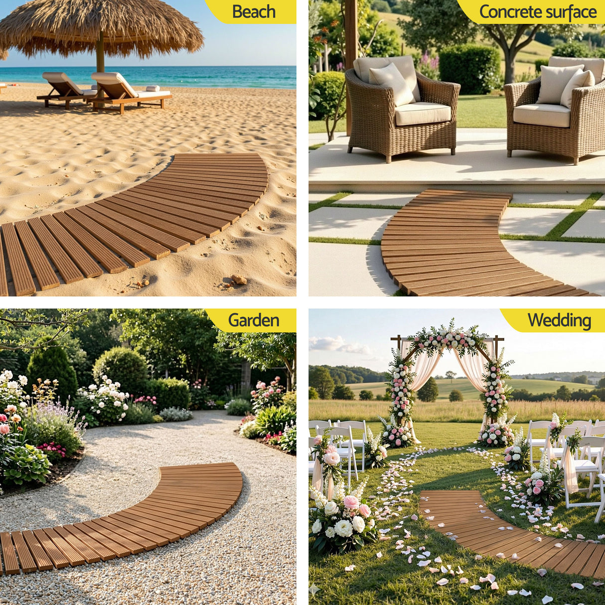 Gardeon 8FT Wooden Garden Pathway Roll-Out Curved Walkway Outdoor Backyard Brown
