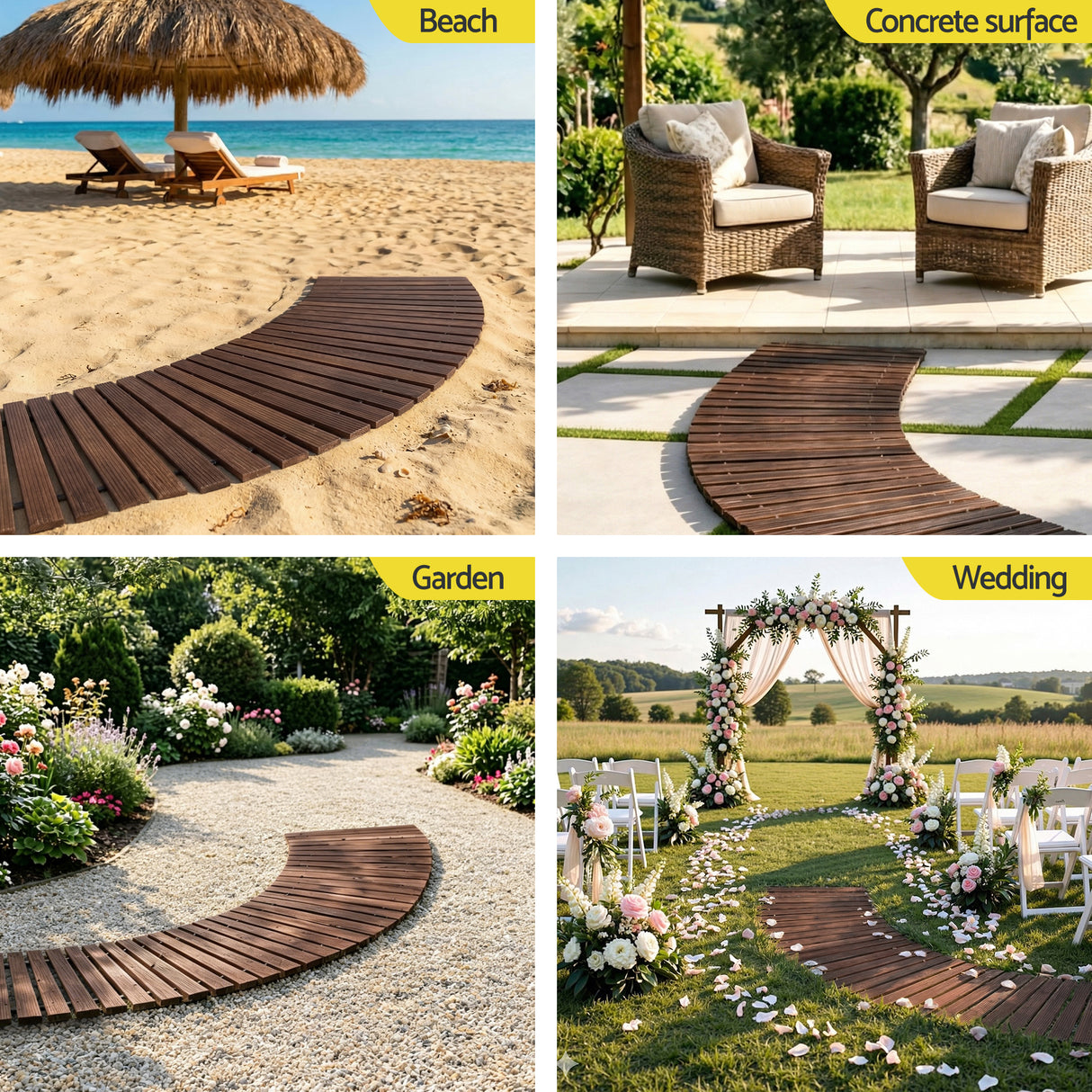 Gardeon 8FT Wooden Garden Pathway Roll-Out Curved Walkway Outdoor Backyard Charcoal Brown
