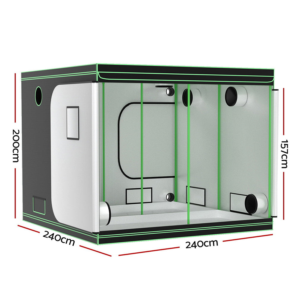 Green Fingers Grow Tent Kits 240x240x200cm Hydroponics Indoor Grow System Black