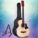 Alpha 38 Inch Acoustic Guitar Wooden Body Steel String Full Size w/ Stand Wood Natural