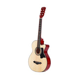 Alpha 38 Inch Acoustic Guitar Wooden Body Steel String Full Size w/ Stand Wood Natural