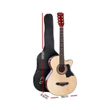 Alpha 38 Inch Acoustic Guitar Wooden Body Steel String Full Size w/ Stand Wood Natural
