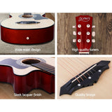 Alpha 38 Inch Acoustic Guitar Wooden Body Steel String Full Size w/ Stand Wood Natural