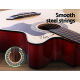 Alpha 38 Inch Acoustic Guitar Wooden Body Steel String Full Size w/ Stand Wood Natural