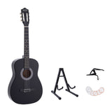 Alpha 38 Inch Classical Acoustic Guitar with Folding Stand Capo and String Set Black