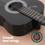Alpha 38 Inch Classical Acoustic Guitar with Folding Stand Capo and String Set Black