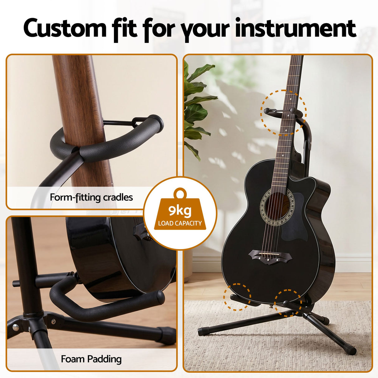 Alpha Iron Adjustable Guitar Stand Folding Instrument Holder Acoustic Bass Rack Black