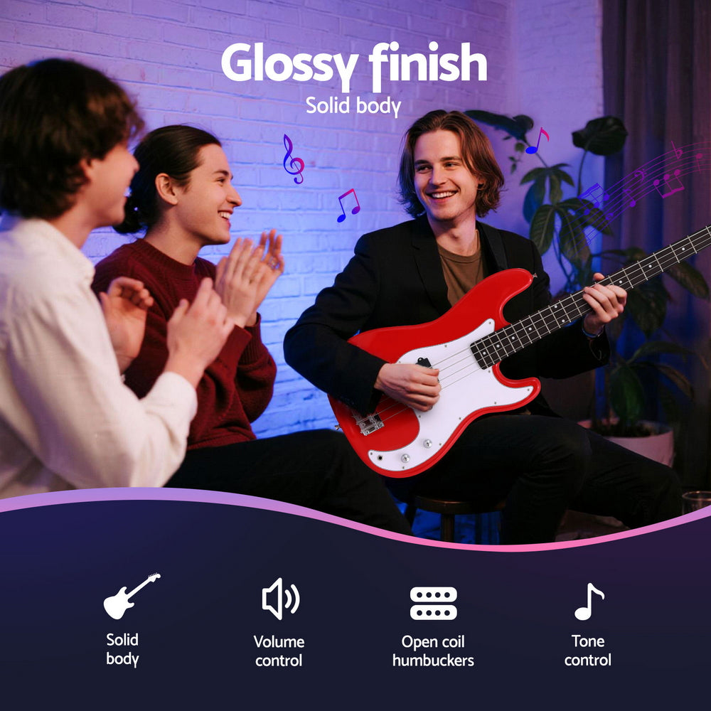 Alpha Electric Guitar Bass  47 Inch Red