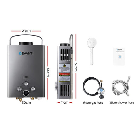 Devanti Portable Gas Water Heater LPG System Grey