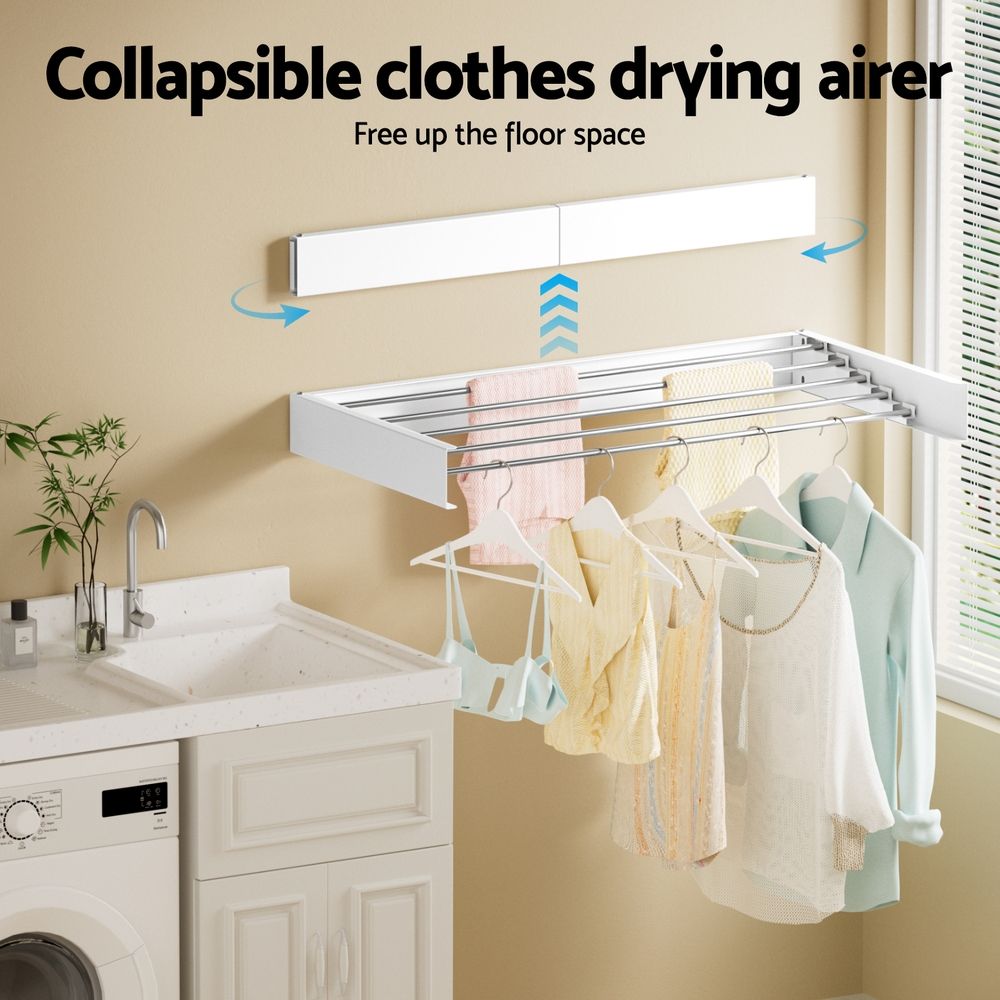 Artiss Set of 2 Clothes Rack Wall Mounted Airer Foldable White