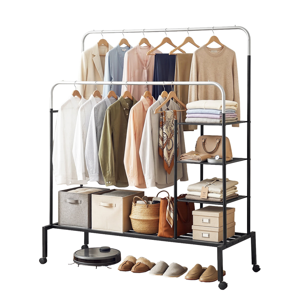 Artiss Clothes Rack Double Rod Airer Rail Coat Stand Hanger Storage Shelf
