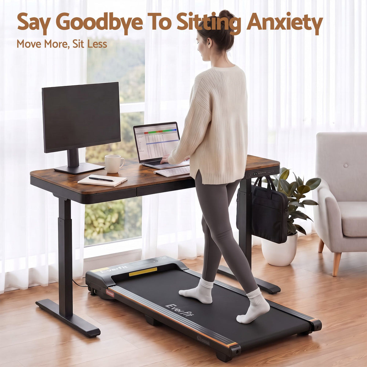 Artiss Motorised Standing Desk with Storage Drawer 120cm Rustic Brown