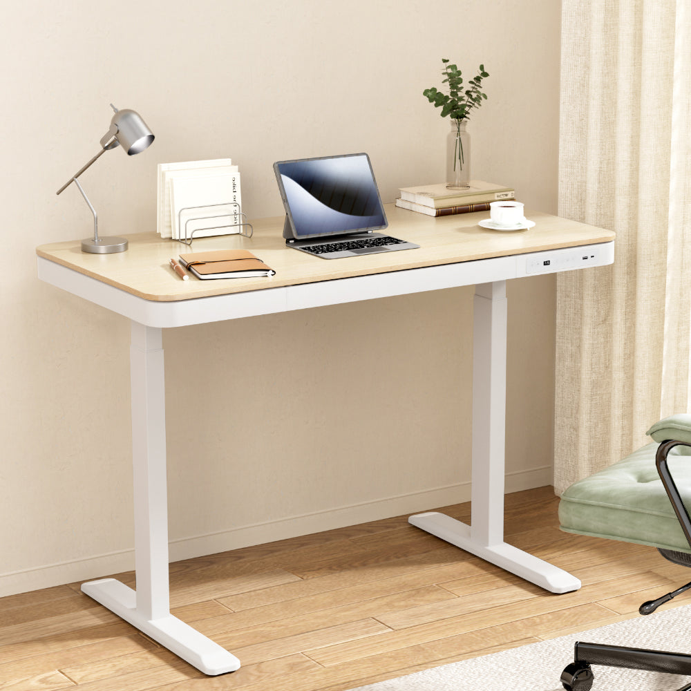 Sit Stand Desk White & Oak