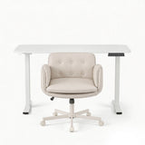 Artiss Criss Cross Chair with Wheels & Adjustable Armrests and Electric Standing Desk 140cm with Memory Presets, Ergonomic Cross Legged Chair and Office Desk Set