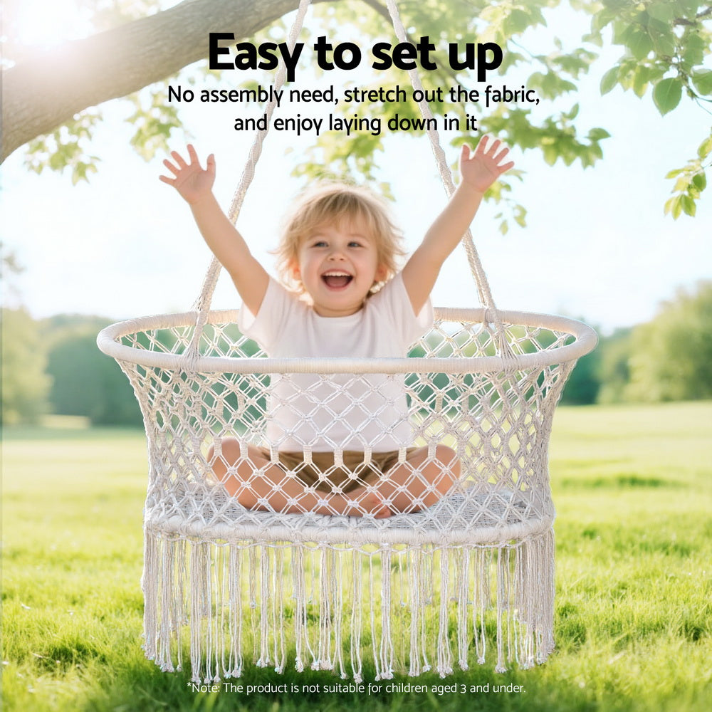 Gardeon Hammock Chair Cotton Swing Chair Outdoor Indoor Cream