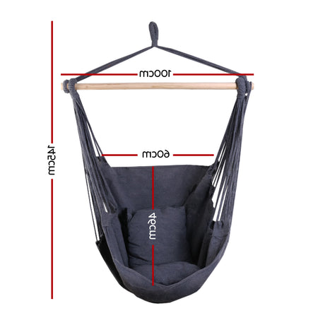 Gardeon Hammock Chair Outdoor Camping Hanging Hammocks Cushion Pillow Grey