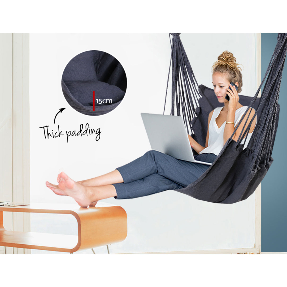 Gardeon Hammock Chair Outdoor Camping Hanging Hammocks Cushion Pillow Grey