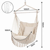 Gardeon Hammock Chair Camping Macrame Hanging Swing Cushions Metal Bar Cream