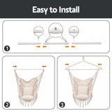 Gardeon Hammock Chair Camping Macrame Hanging Swing Cushions Metal Bar Cream