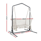 Gardeon Hammock Chair with Stand Macrame Outdoor Garden 2 Seater Cream