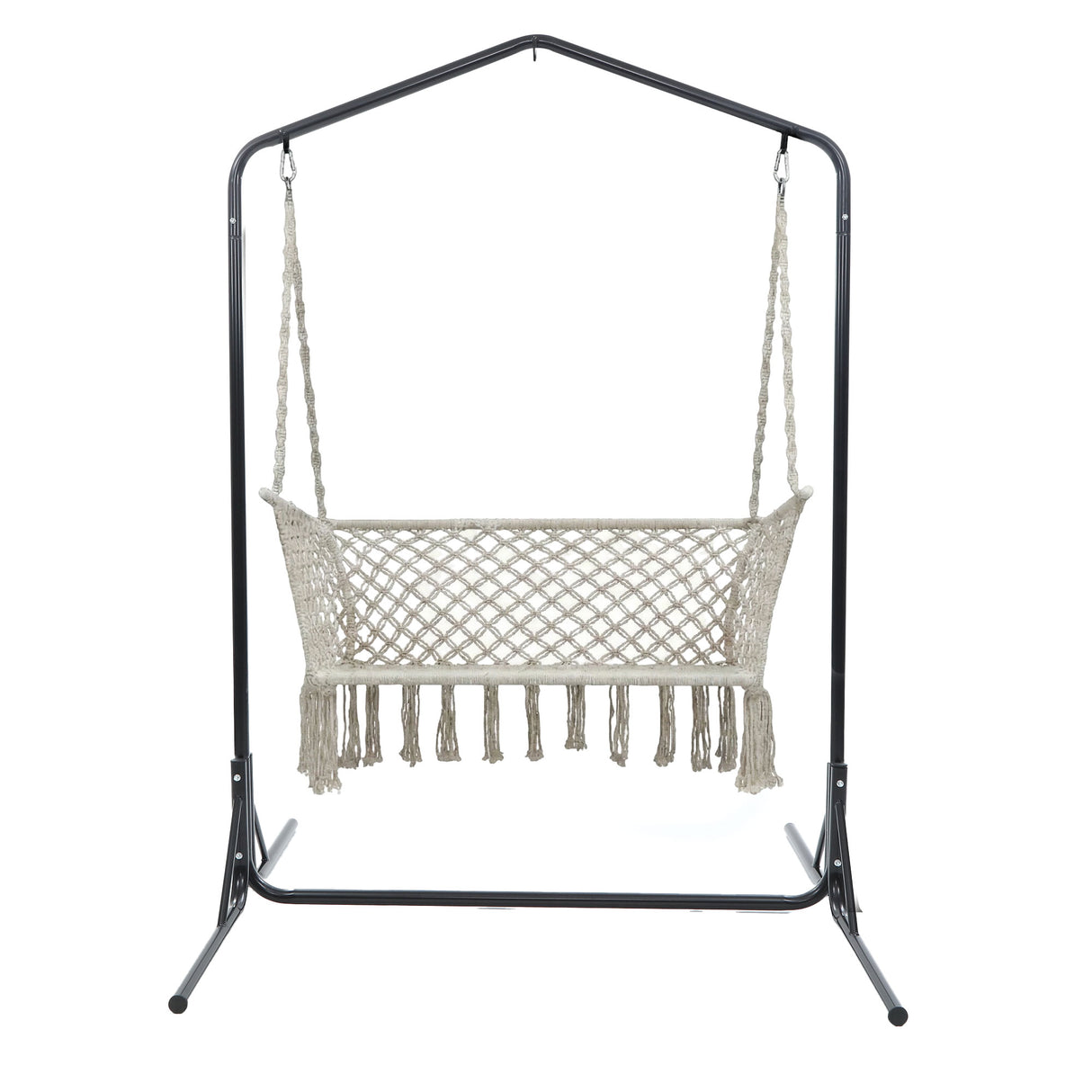 Gardeon Hammock Chair with Stand Macrame Outdoor Garden 2 Seater Cream