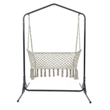 Gardeon Hammock Chair with Stand Macrame Outdoor Garden 2 Seater Cream
