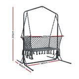 Gardeon Hammock Chair with Stand Macrame Outdoor Garden 2 Seater Grey