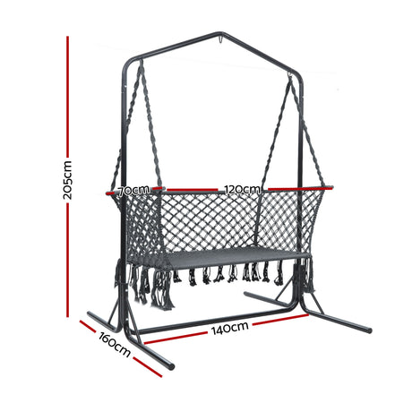 Gardeon Hammock Chair with Stand Macrame Outdoor Garden 2 Seater Grey