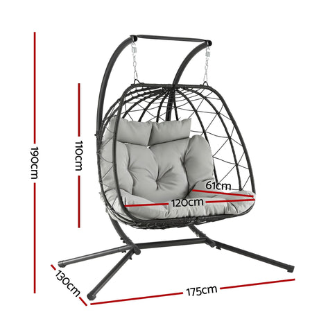 Gardeon Outdoor Swing Chair 2 Seater with Stand Cushion Rattan Patio Furniture