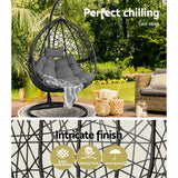 Gardeon Outdoor Egg Swing Chair Wicker Rattan Furniture Pod Stand Cushion Grey