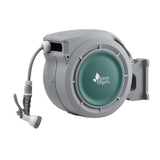 Green Fingers 20m Retractable Water Hose Reel, Wall Mounted Garden Hose 9-Pattern Nozzle