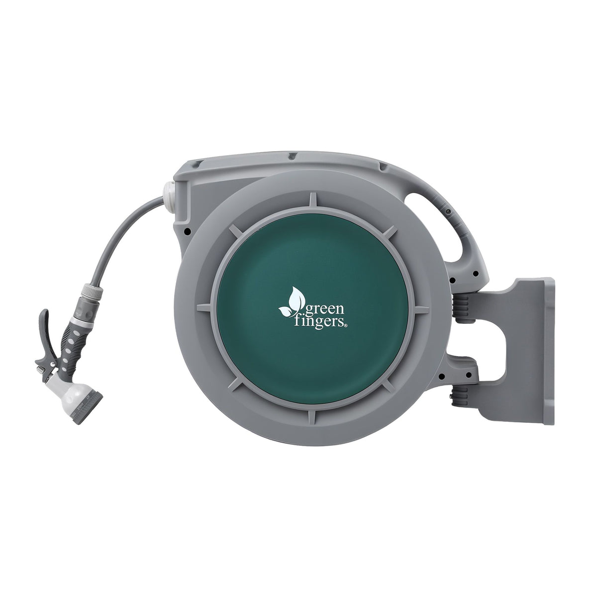 Green Fingers 20m Retractable Water Hose Reel, Wall Mounted Garden Hose 9-Pattern Nozzle