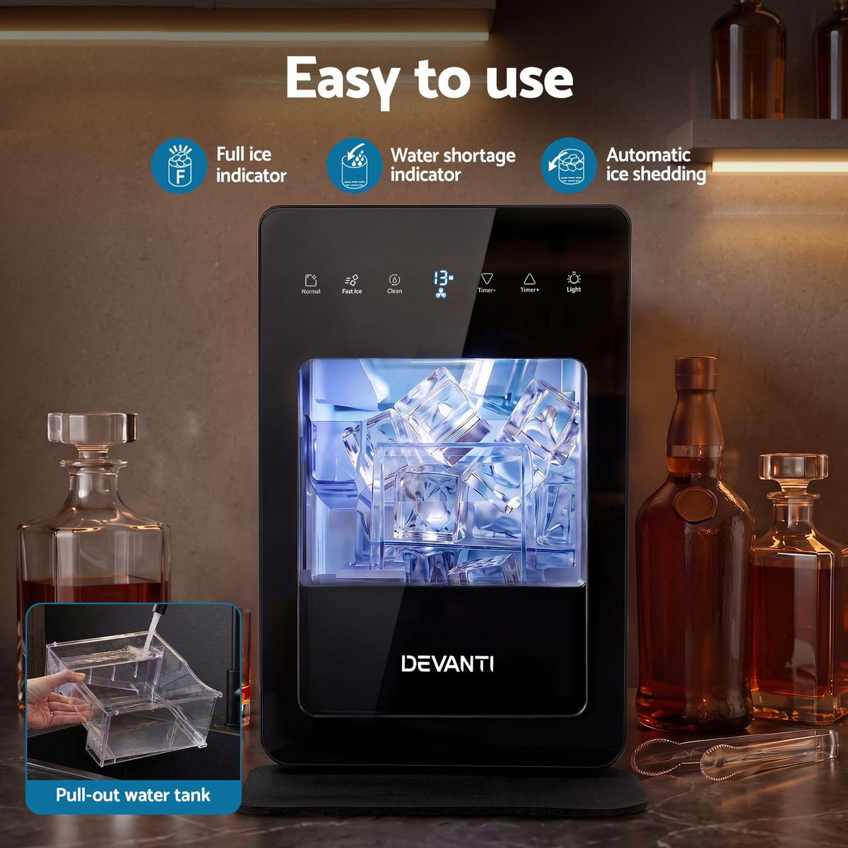 Devanti Ice Maker 5cm Large Ice Cubes Countertop Machine 150pcs/24h for Home