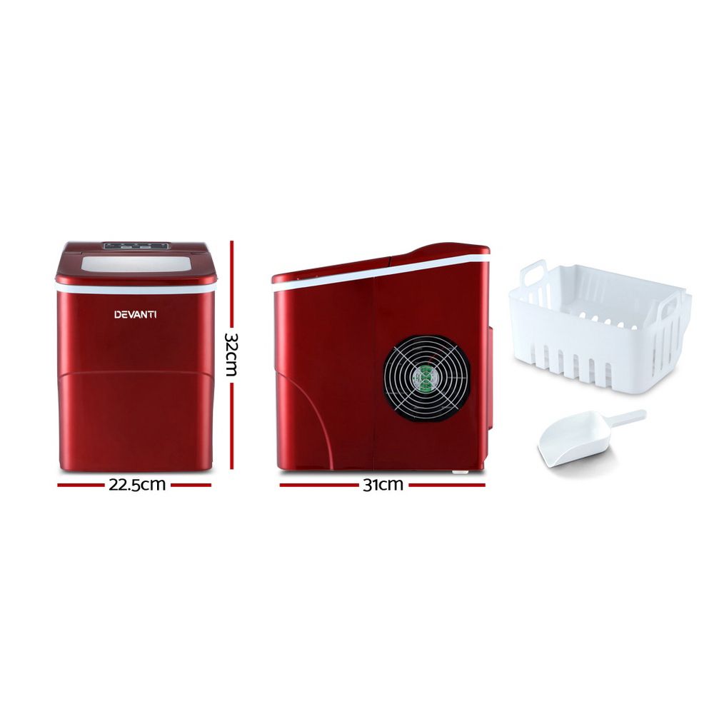Devanti 12kg Ice Maker Machine Red