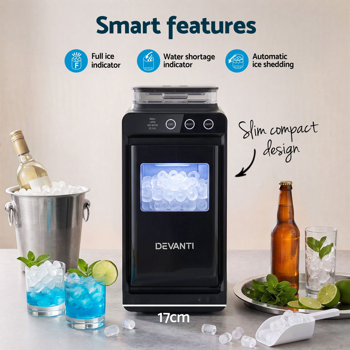 Devanti Ice Maker Ice Slim Compact Countertop Machine 12KG/24H for Home
