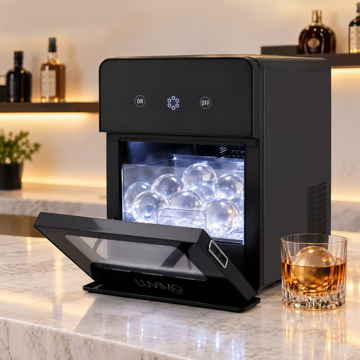 LUVIMO Sphere Ice Maker Machine 50mm Ice Ball 140pcs/day for Home Whiskey Wine