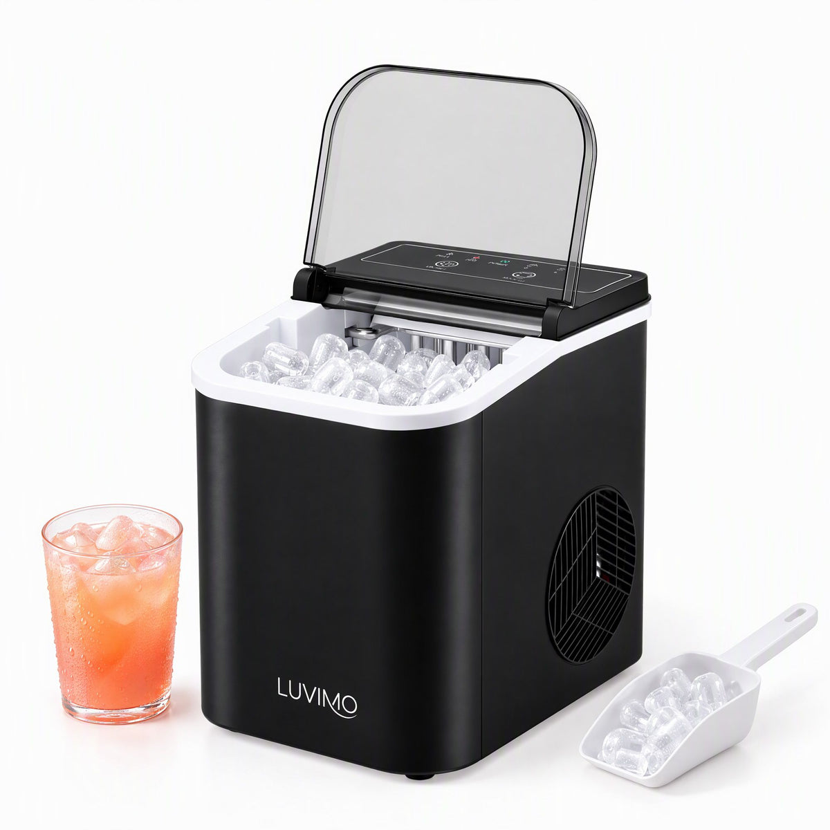 LUVIMO 12kg Ice Maker Machine Full Open Cover Deep Clean - Black